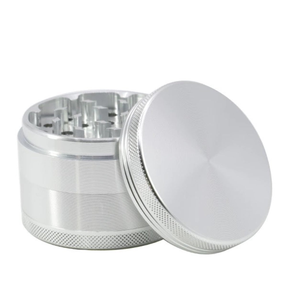 Aluminum Herb Grinder with Pollen Screen and Magnetic Lid | 55mm | Silver