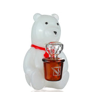 Front view of the DHC Originals "Snowy Freed" Bong, a white sculpted glass piece resembling a bear.
