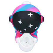Top-down view of the Astronaut Silipipe showing a black visor with white star shapes and a swirled pink-and-blue helmet.