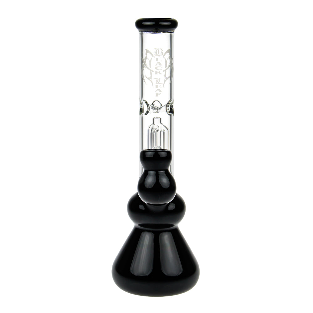 Black Leaf 4-arm Perc Bong with Ash Catcher | Black - Front View