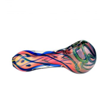 G-Spot Glass Spoon Pipe - Pink and Gold with Blue and Green - Side view 1