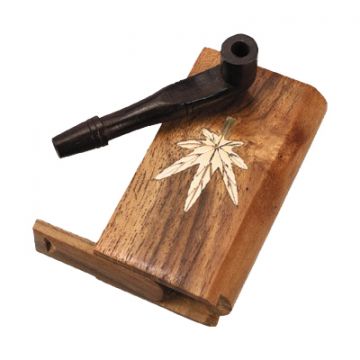 Basic Wood Dugout with Gold Leaf Inlay Slider Lid Carved Wood One-Hitter Pipe