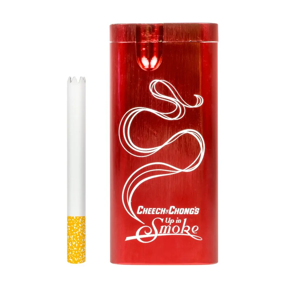 4 Classic CheechChong Badge Engraved Canary Wood Dugout One Hitter Slide Top With Red Shark Tip With Ash Screen.